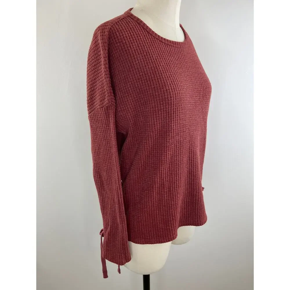 Z Supply Mauve Long Sleeve Waffle Knit Lace-Up Side Cotton Blend Top M NWOT
